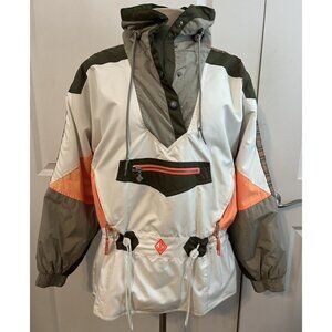 Vintage Womens Ski Jacket Salmon Gray White Color Block Size 10 1/2 Zip NICE
